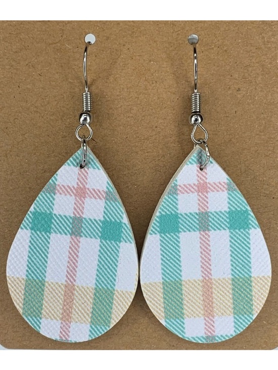 Handmade Jewelry - Mini Faux Leather Teardrop Earrings Spring Plaid Fashion Jewelry